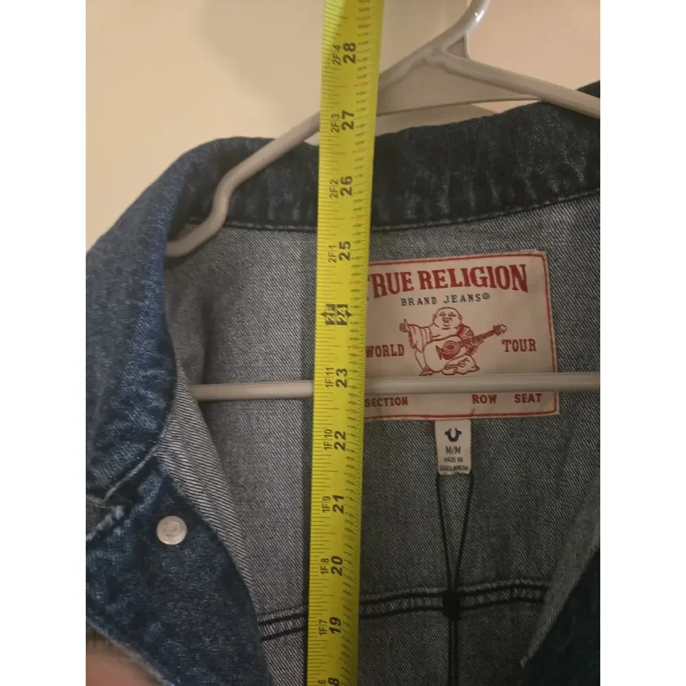 True Religion Men’s Jacket Denim with Red Stitch Printed Logo SZ M NEW